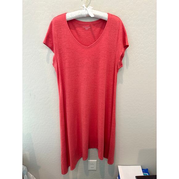 EILEEN FISHER | Coral Hemp Organic Cotton Lightweight Sharkbite Hem Dress |Large - Picture 1 of 6
